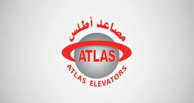 شعار ATLAS ELEVATORS مع نص عربي